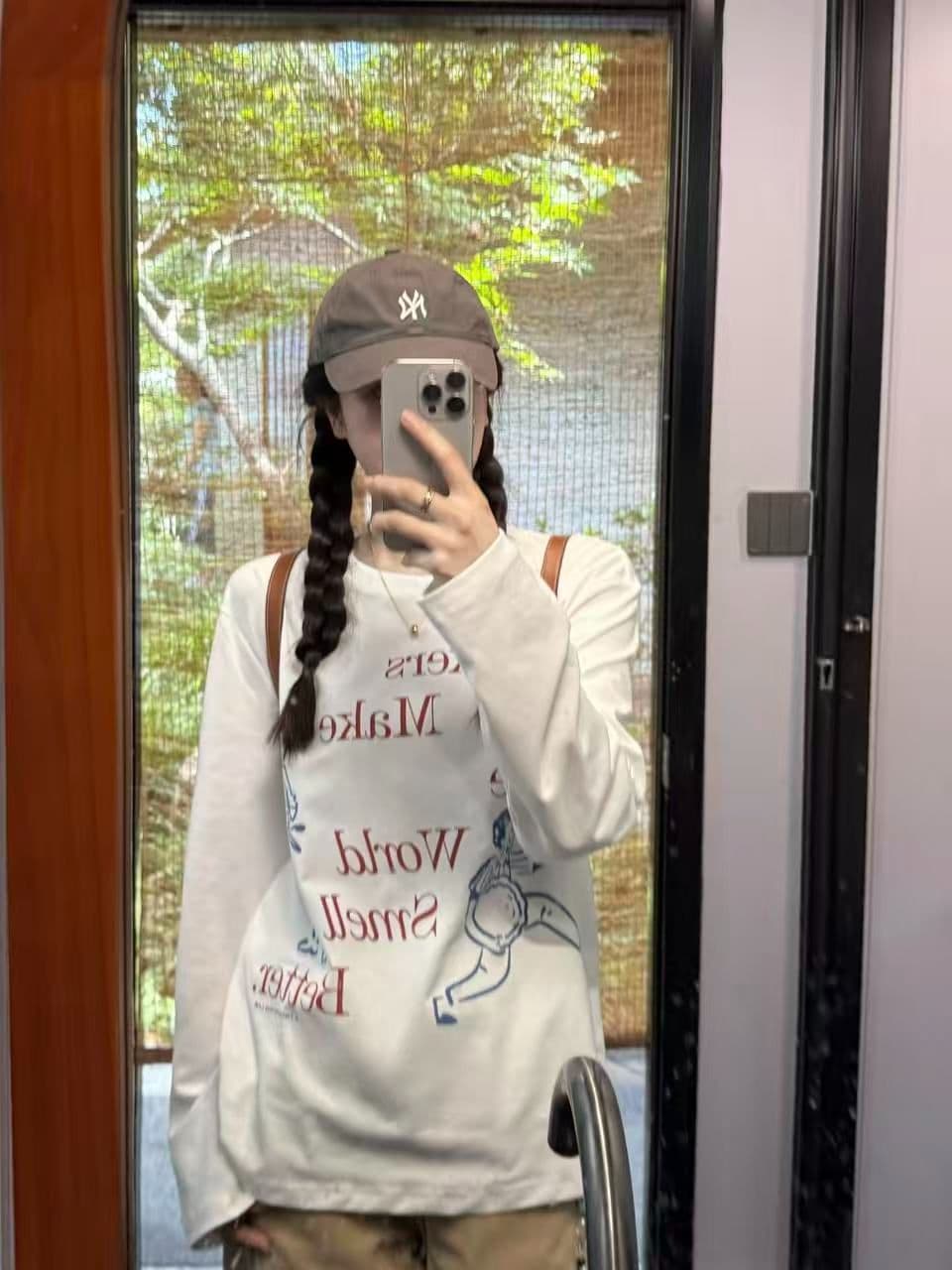 봄 가을 새로운 이후 패키지 칼라 긴팔 라운드 넥 티셔츠 만화 알파벳 프린트 상세 이미지 7