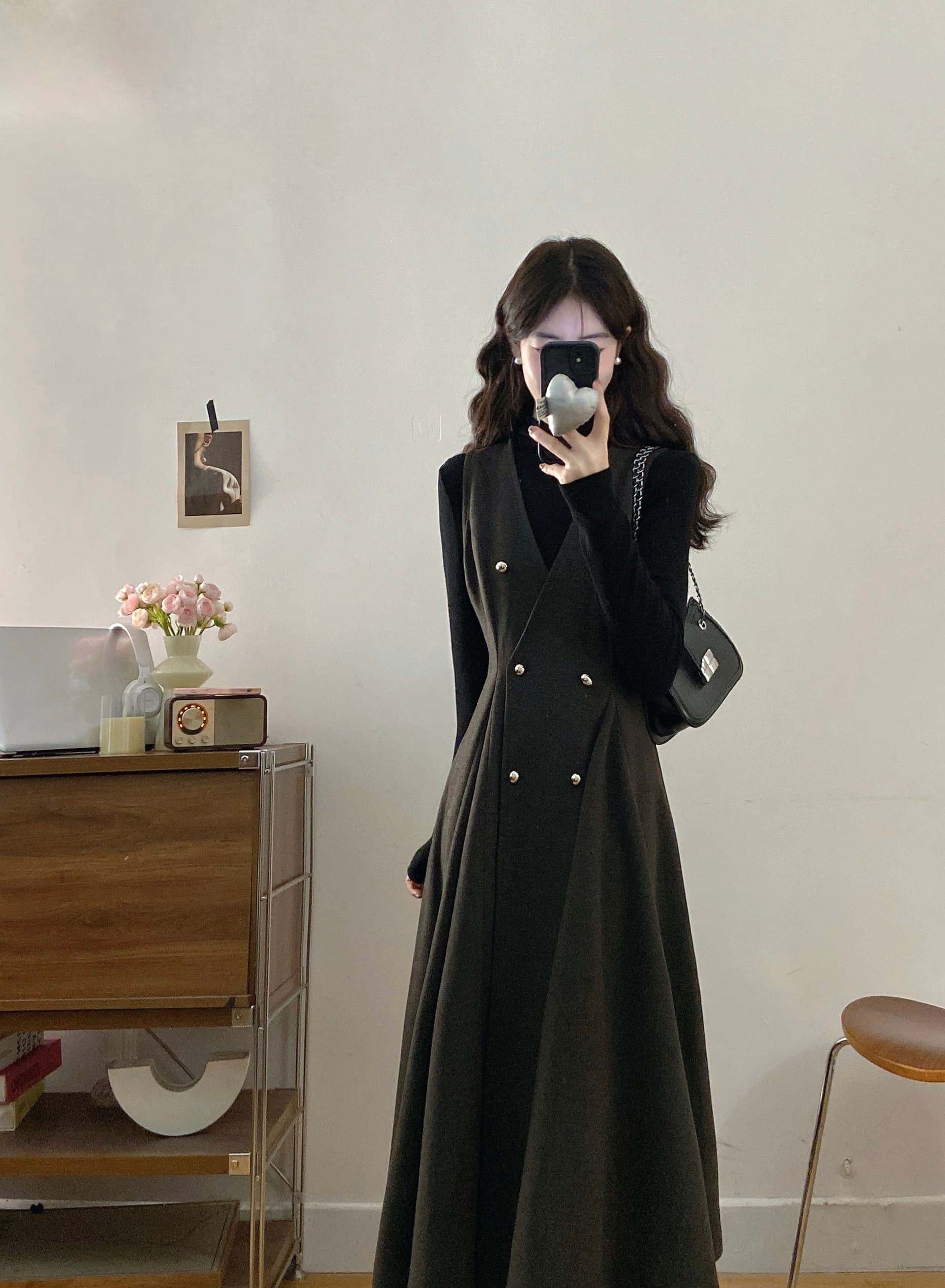 실사 빅 사이즈 여성 의류 지방 mm 가을 겨울 패션 고급 센스 품격 슬림해 보이는 베스트 긴팔 만나는 투피스 세트 상세 이미지 7