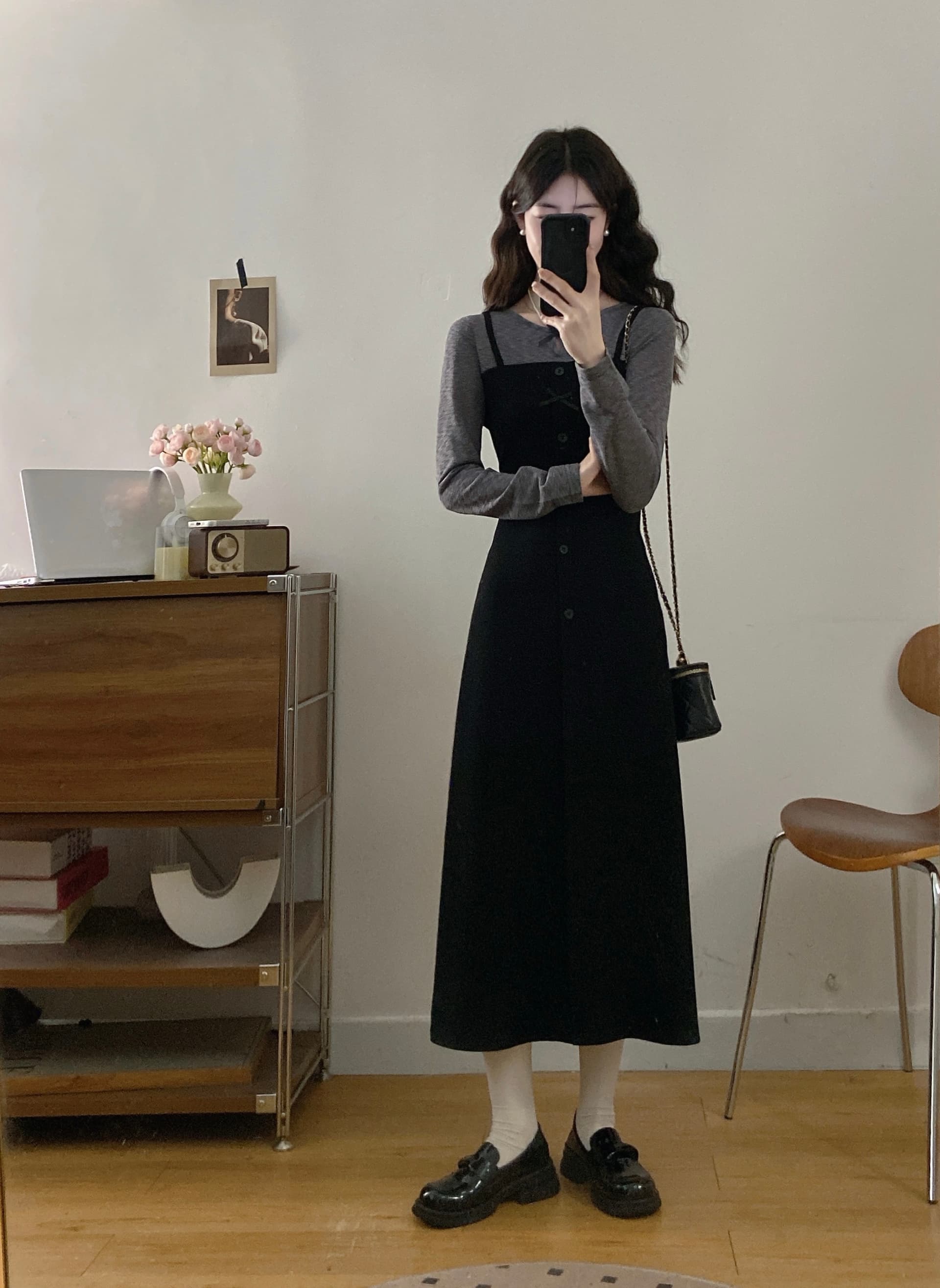 실사 빅 사이즈 여성 의류 지방 mm 새로운 페이크 레이어드 패치워크 품격 슬림해 보이는 드레스 이미지 3