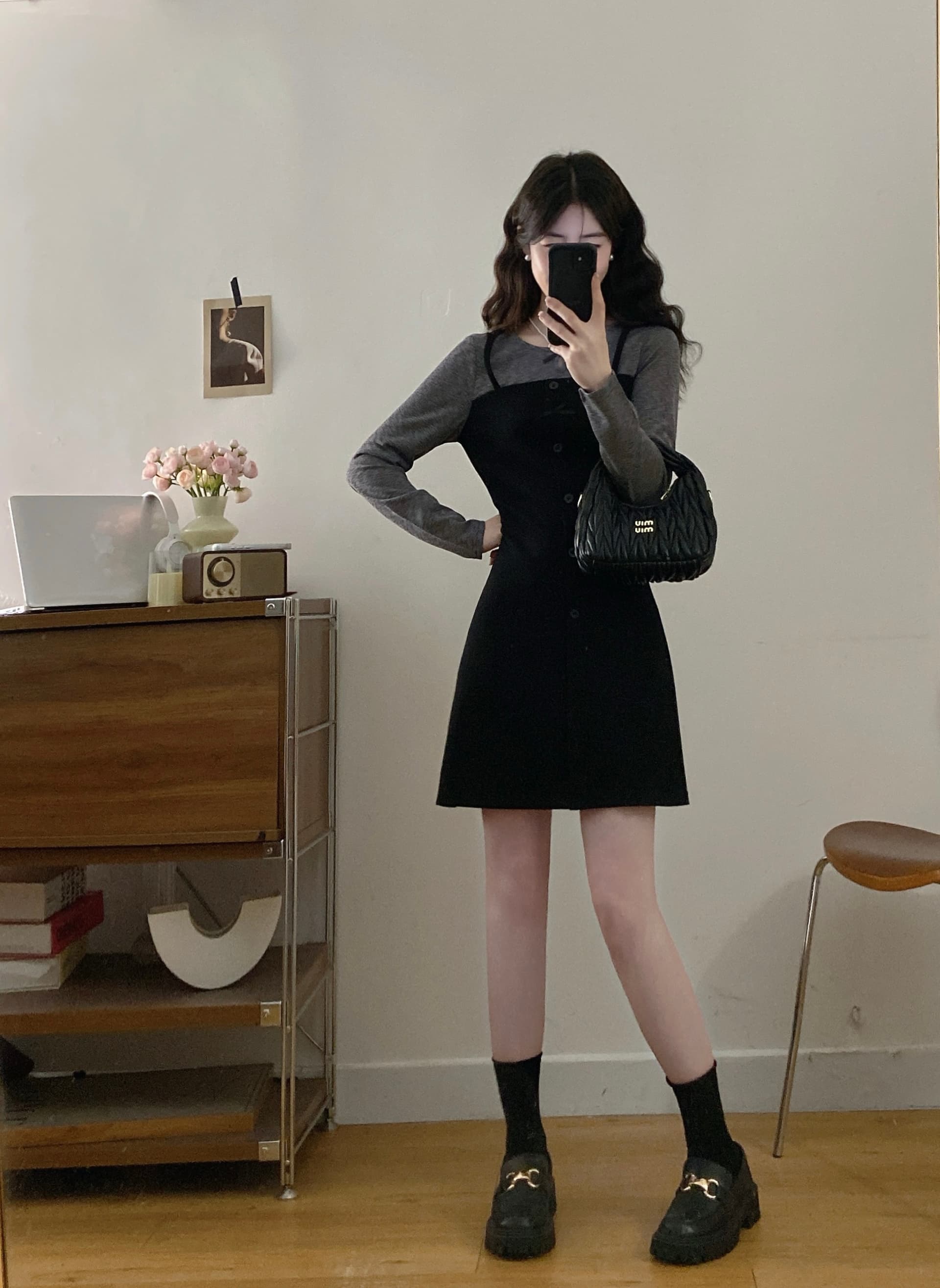 실사 빅 사이즈 여성 의류 지방 mm 새로운 페이크 레이어드 패치워크 품격 슬림해 보이는 드레스 상세 이미지 11
