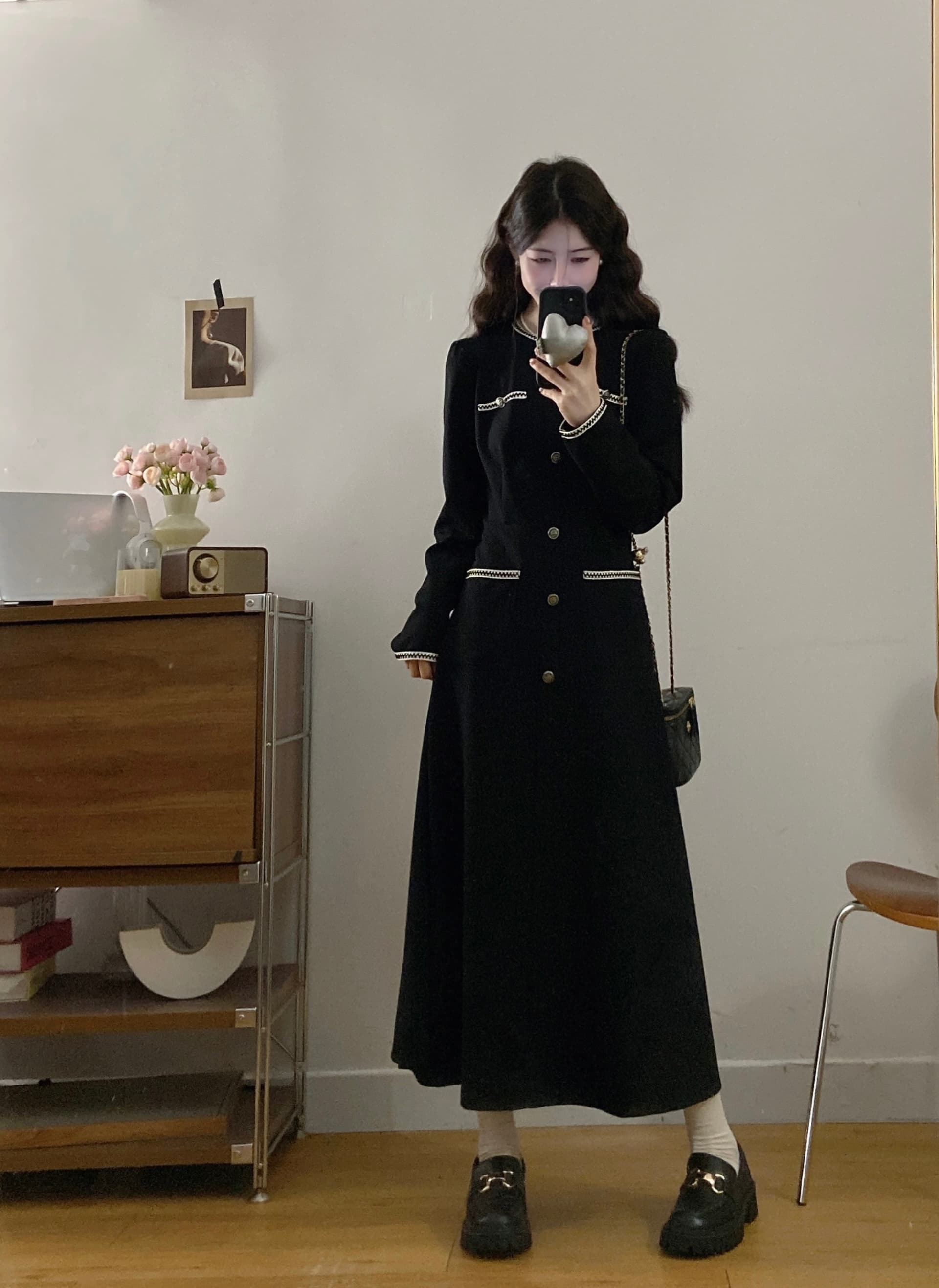 실사 빅 사이즈 여성 의류 지방 mm 새로운 패션 슬림해 보이는 한 부서 단추 드레스 상세 이미지 18