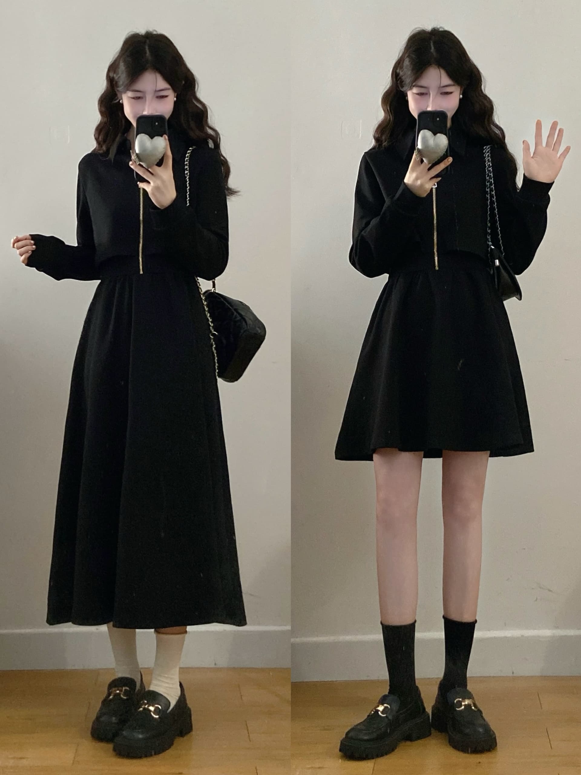 실사 빅 사이즈 여성 의류 지방 mm 새로운 출퇴근 편안함 허리 수축 슬림해 보이는 작은 검은 드레스