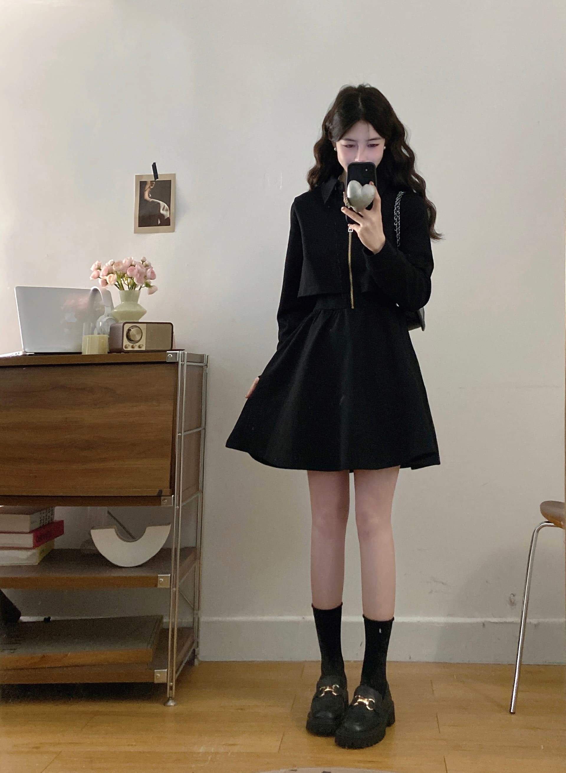 실사 빅 사이즈 여성 의류 지방 mm 새로운 출퇴근 편안함 허리 수축 슬림해 보이는 작은 검은 드레스 상세 이미지 11