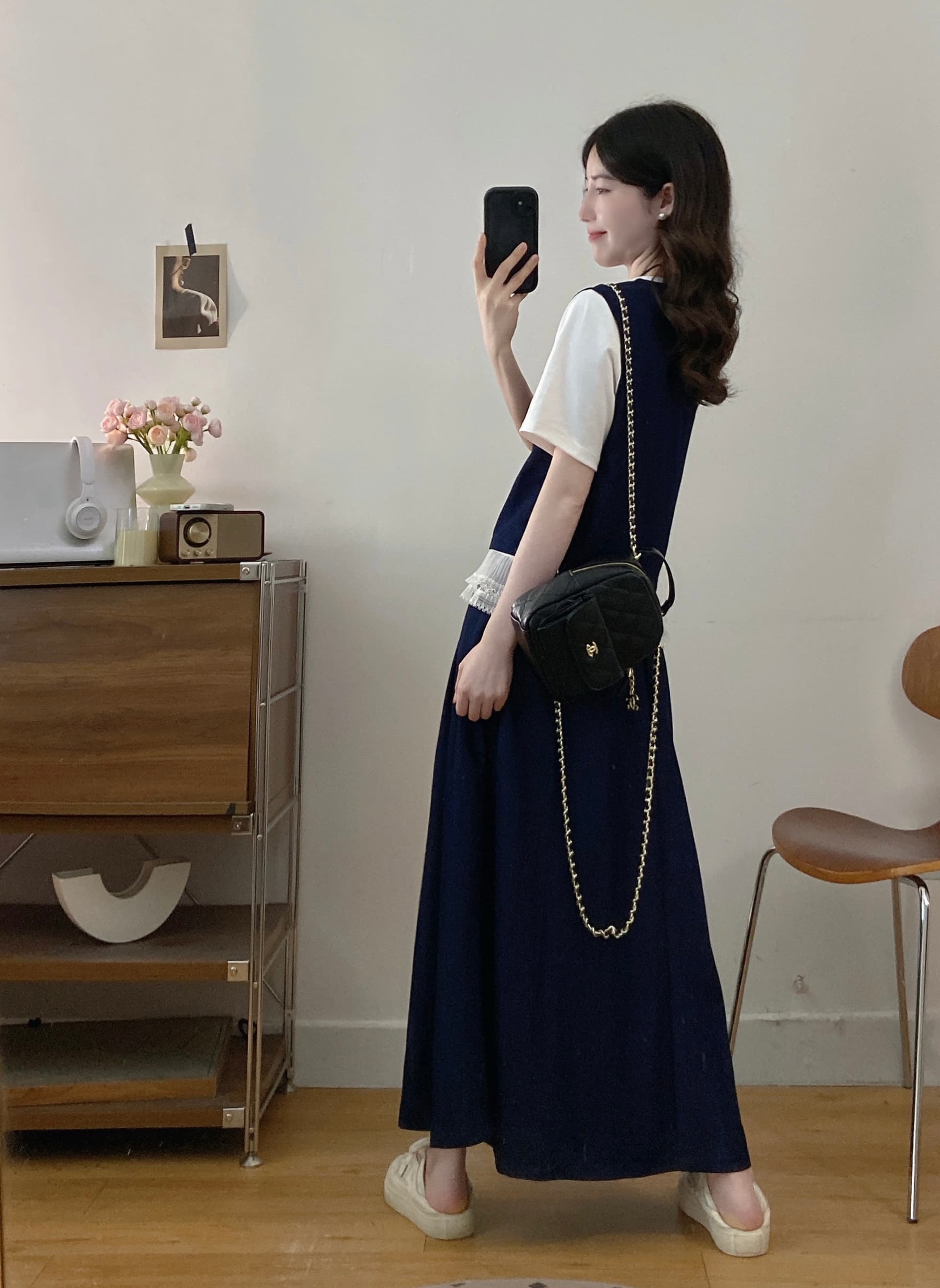 실사 빅 사이즈 여성 의류 품격 패션 다용도 미니멀리즘 반팔 밑단 레이스 베스트 반신 스커트 3종 세트 상세 이미지 12