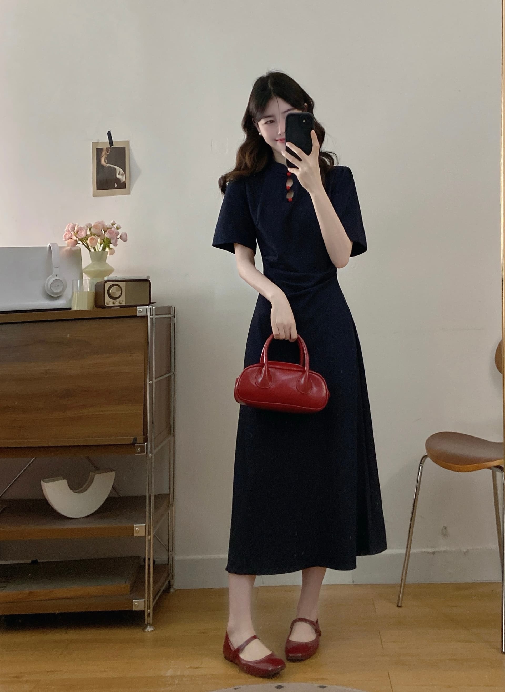 실사 빅 사이즈 여성 의류 패션 품격 새로운 중식 핀치 Pleat 미니멀리즘 세련된 드레스 상세 이미지 3
