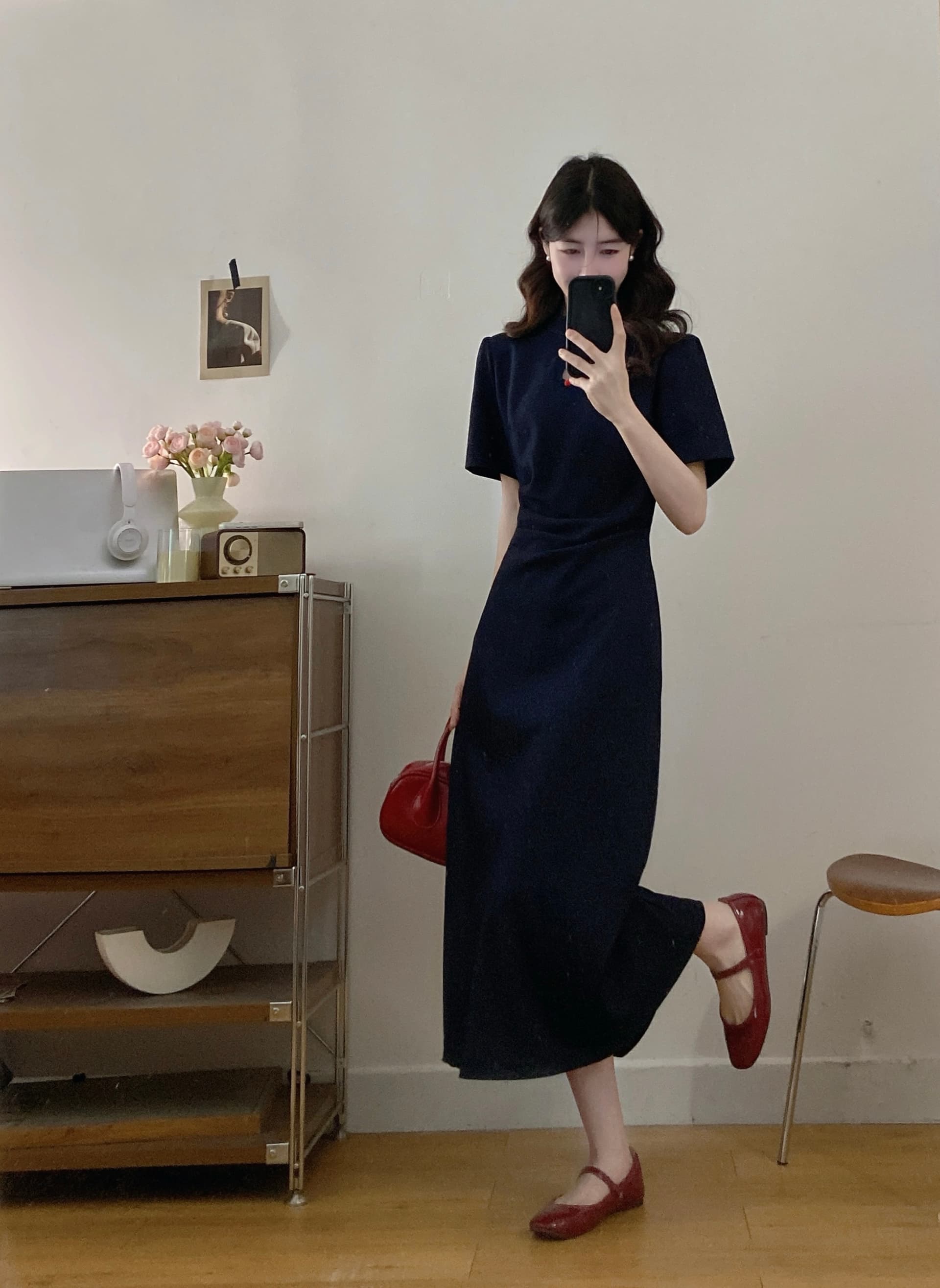 실사 빅 사이즈 여성 의류 패션 품격 새로운 중식 핀치 Pleat 미니멀리즘 세련된 드레스 상세 이미지 5