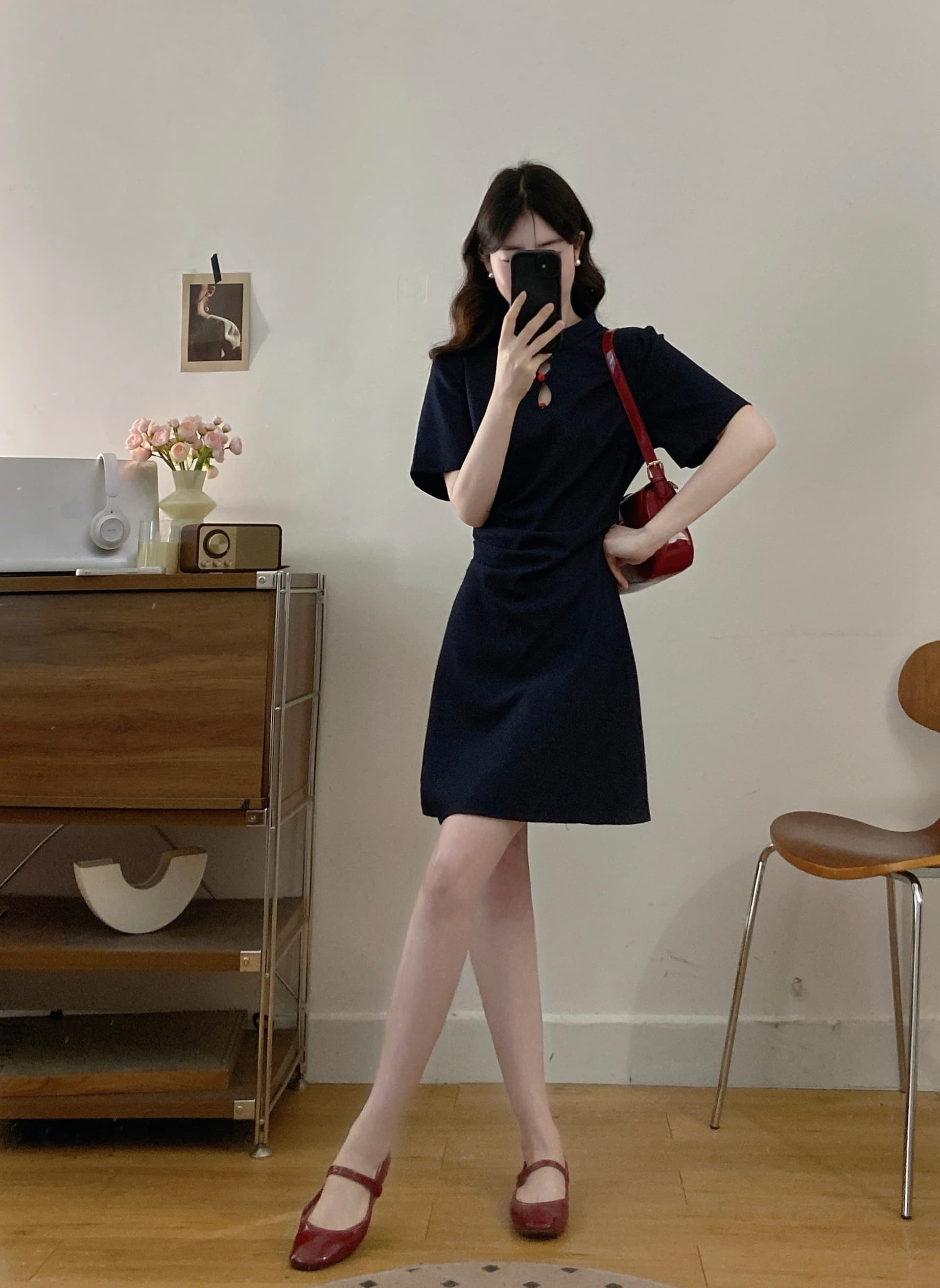 실사 빅 사이즈 여성 의류 패션 품격 새로운 중식 핀치 Pleat 미니멀리즘 세련된 드레스 상세 이미지 15