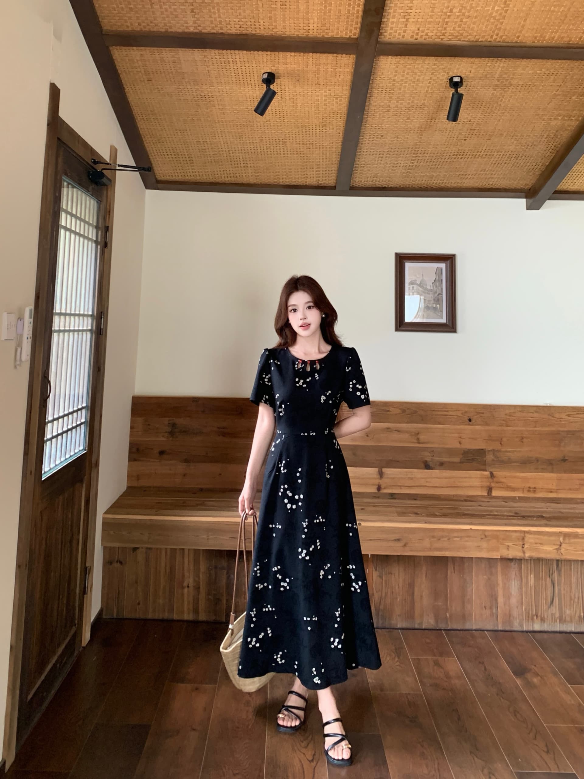 실사 빅 사이즈 여성 의류 새로운 패션 품격 루즈핏 몸매 가꾸기 레트로 우아함 어둠 곡물 자카드 드레스 상세 이미지 17