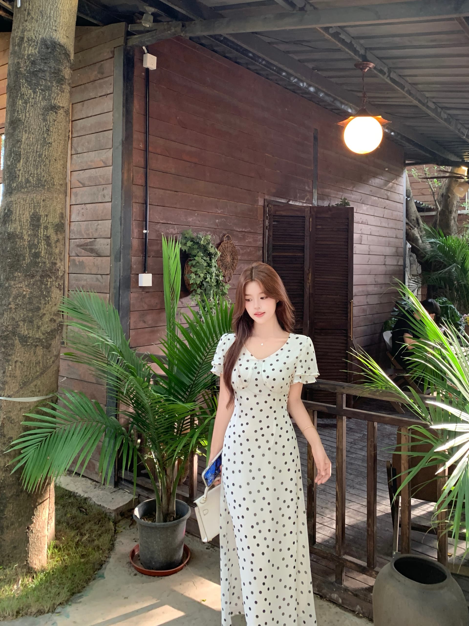 실사 빅 사이즈 여성 의류 패션 품격 새로운 V넥 프랑스식 몸매 가꾸기 도트 무늬 드레스 상세 이미지 14