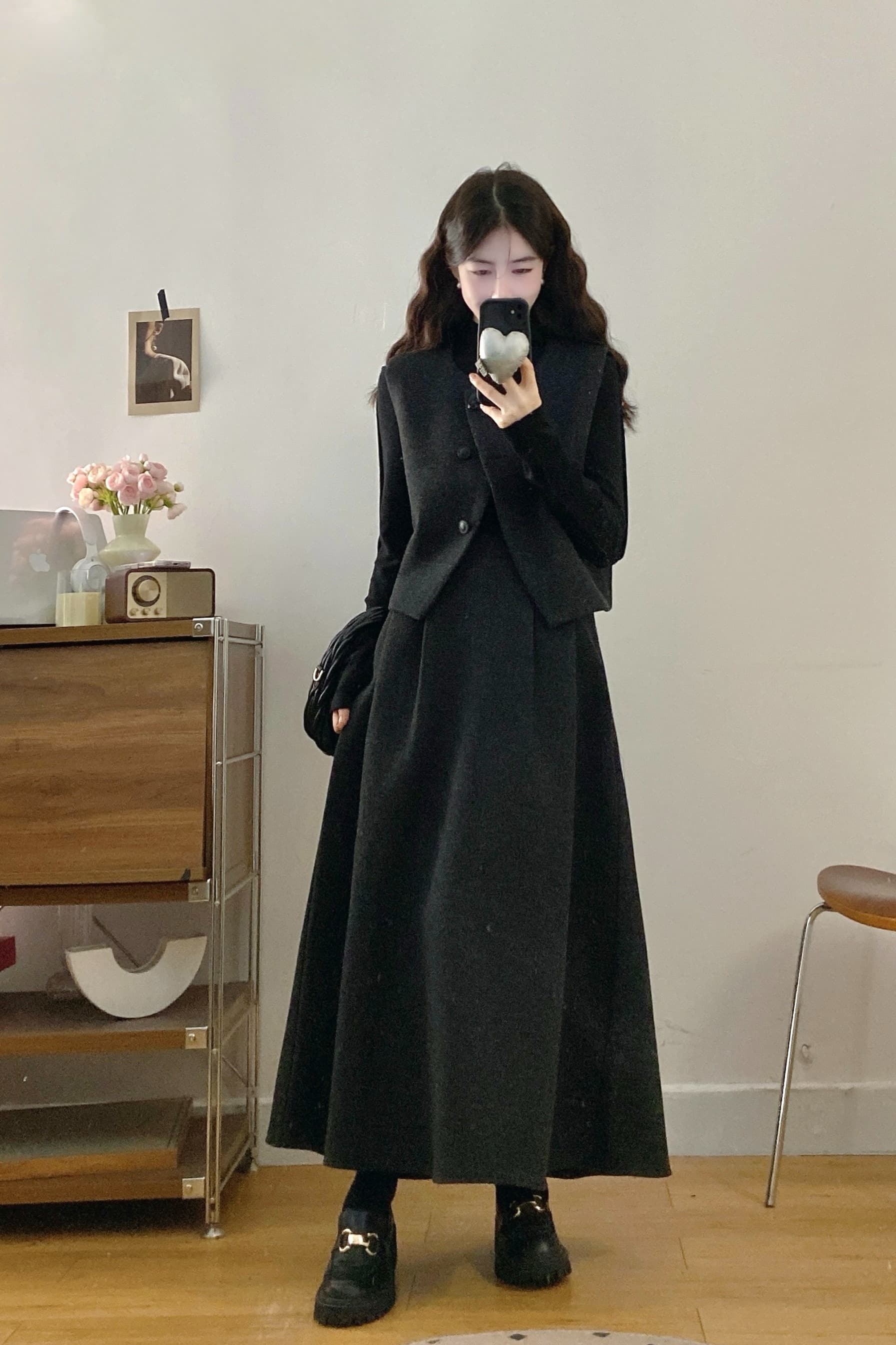 실사 빅 사이즈 여성 의류 새로운 품격 고급 센스 프랑스식 레트로 모직 베스트 세트 드레스 만나는 3종 세트 이미지 5