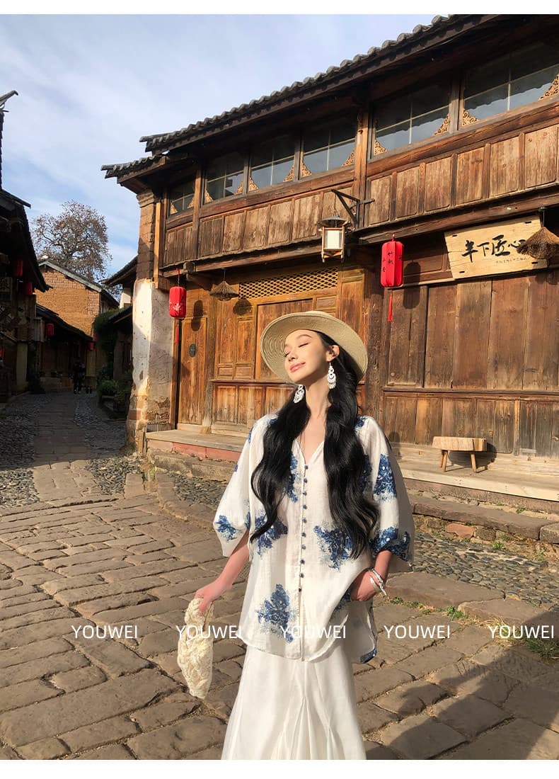 있음 후안 youwe 새로운 중식 긴팔 아마 셔츠 맨위 여성 여름 얇은 스타일 루즈핏 느긋한 바람 V넥 셔츠 상세 이미지 22