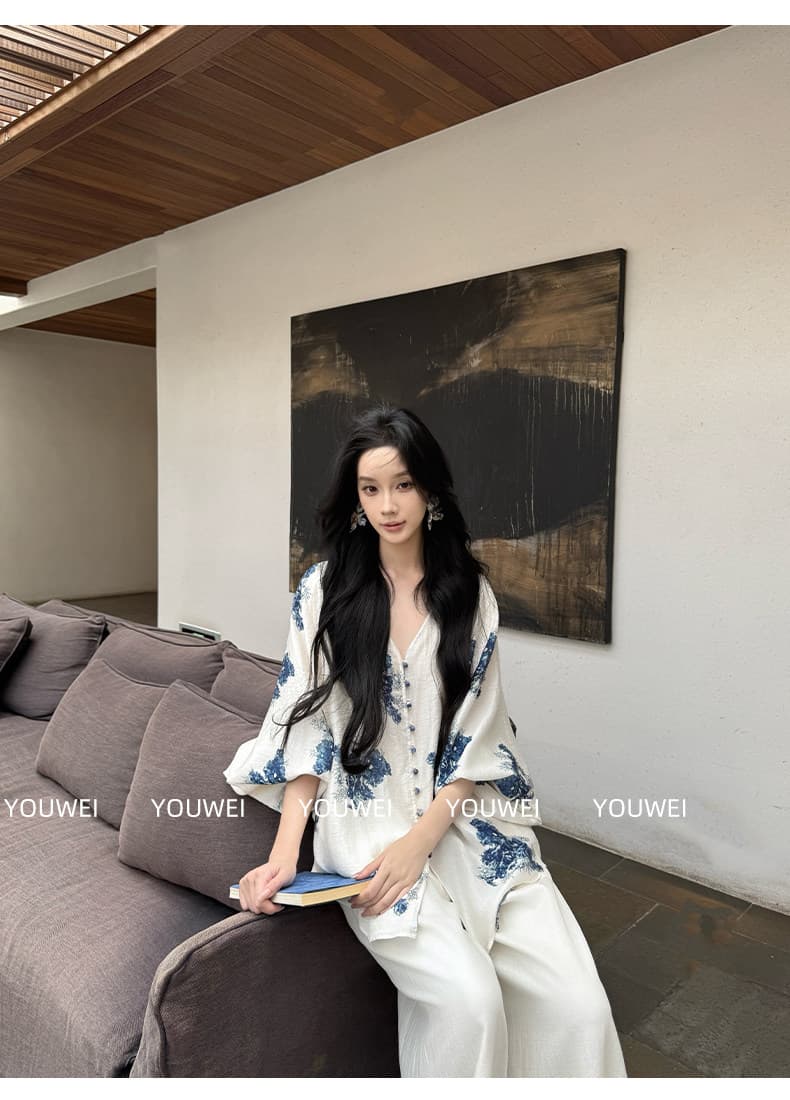있음 후안 youwe 새로운 중식 긴팔 아마 셔츠 맨위 여성 여름 얇은 스타일 루즈핏 느긋한 바람 V넥 셔츠 상세 이미지 29