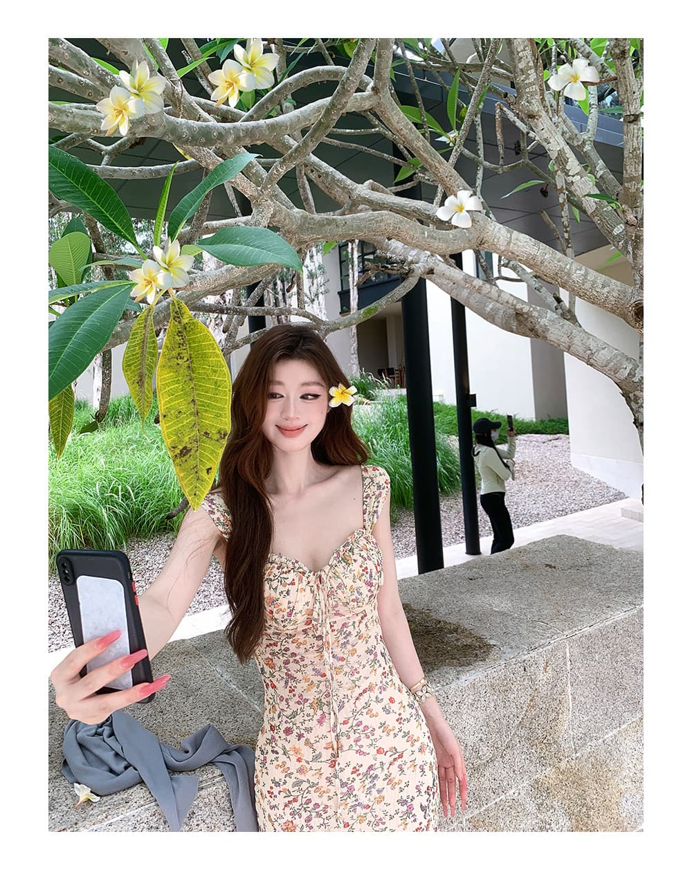 sya 크 사이 작은 웨스트 프랑스식 작은 꽃무늬 여성 드레스 여름 신축성 광장 칼라 허리 수축 길다 쇼트 스타일 슬립 드레스 머리카락 서클 상세 이미지 12
