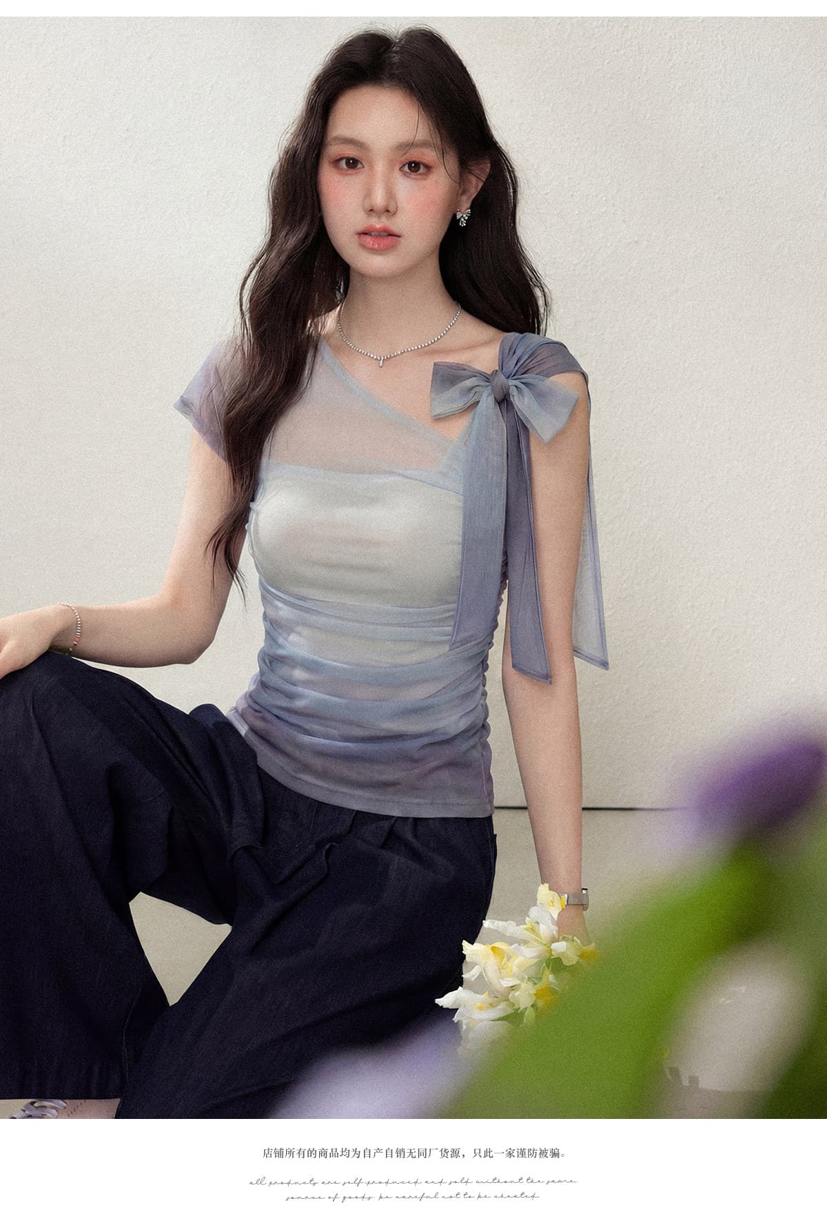 장 소다 2026 여름 새로운 보라색 자이언트 잘 생긴 반팔 티셔츠 여성 디자인 센스 홀로우 아웃 허리 수축 품격 맨위 상세 이미지 6