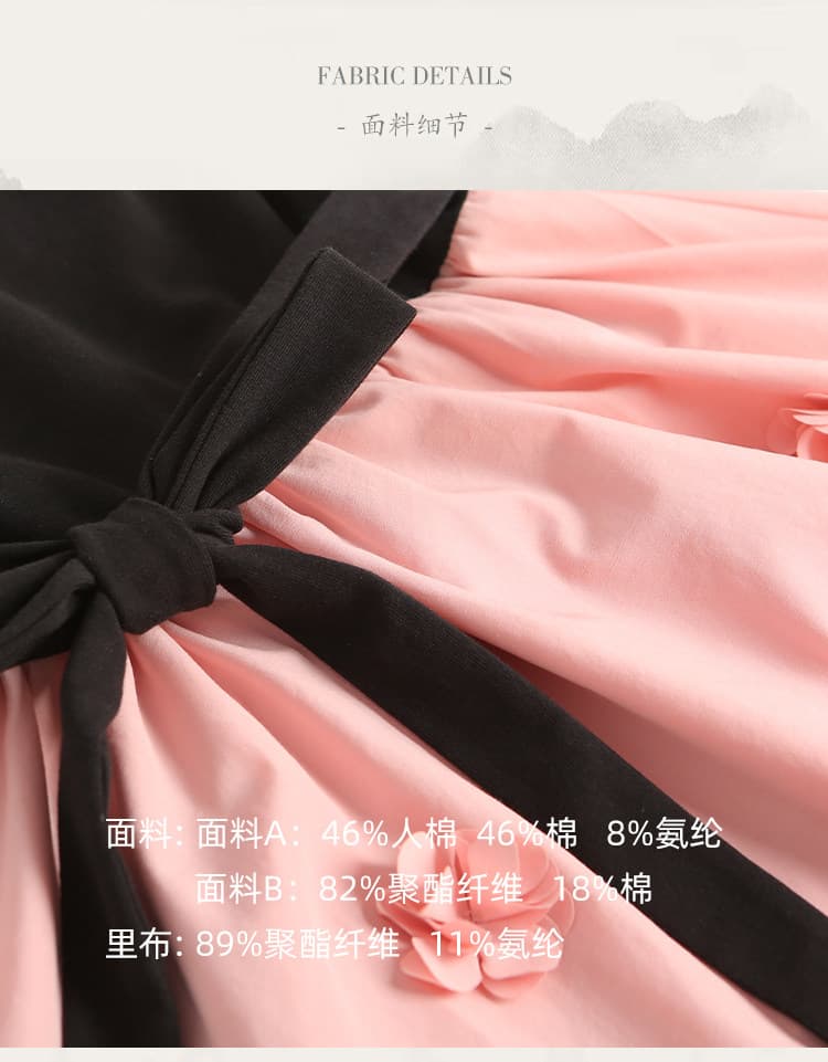 lili 리 리 가족 블랙 분말 모네 프랑스식 디자인 센스 3 차원 꽃 롱 스커트 패치워크 허리 수축 여성 드레스 상세 이미지 2