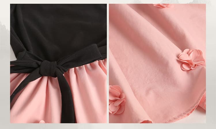 lili 리 리 가족 블랙 분말 모네 프랑스식 디자인 센스 3 차원 꽃 롱 스커트 패치워크 허리 수축 여성 드레스 상세 이미지 6