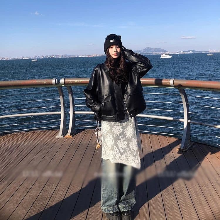 랩스커트팬츠 여성 2024 가을 다용도 스택 착용 세련된 센스 유물 하나 슬라이스 안감 레이스 반신 스커트 이미지 2