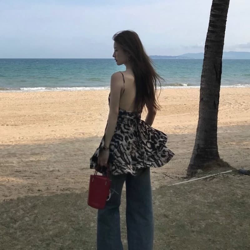 디 리 뜨거운 바 같은 단락 레오파드 무늬 프릴 V넥 슬립 여성 드레스 여름 외출용 아메리칸 섹시함 핫걸 맨위 이미지 5