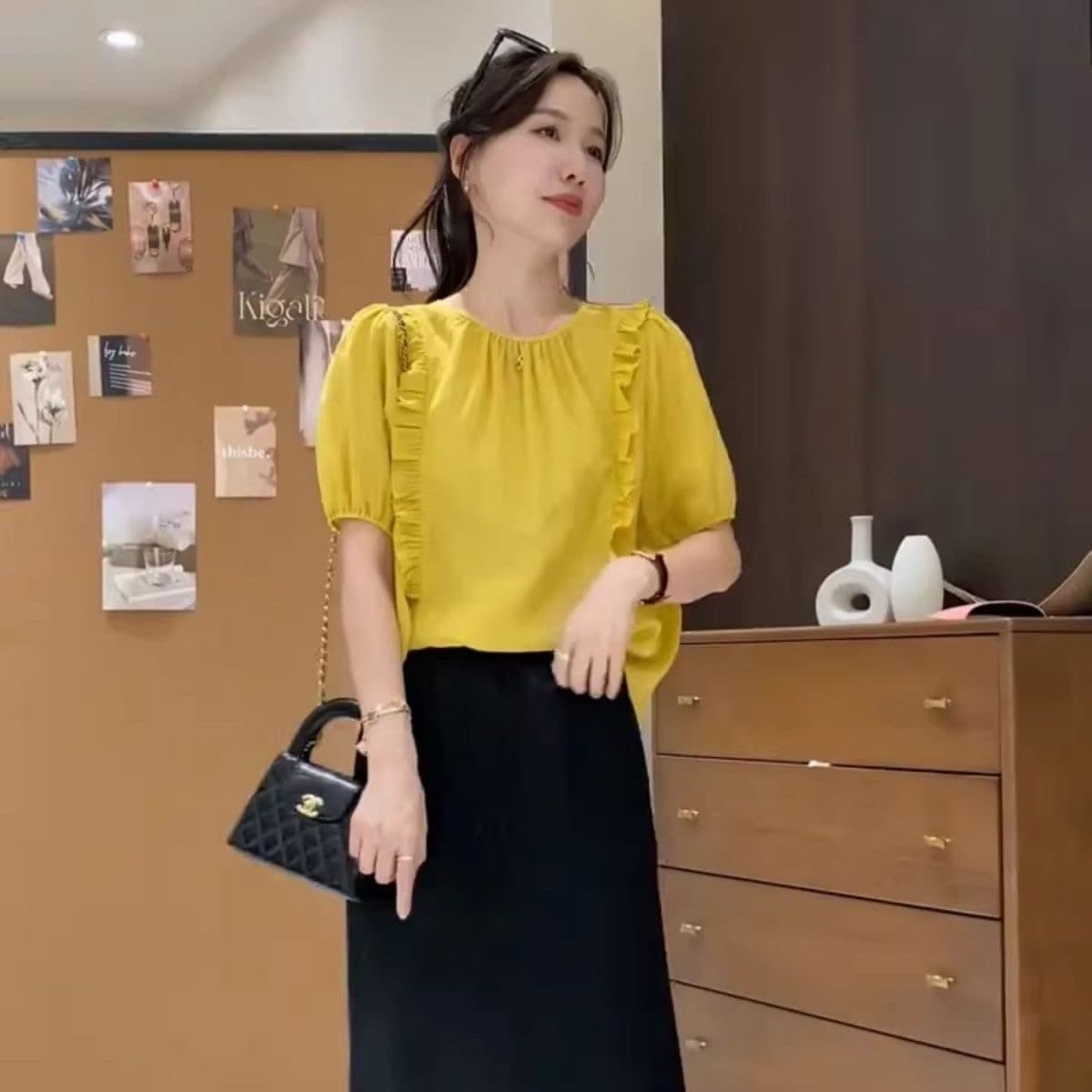 한 부서 달콤함 패션 루즈핏 라운드 넥 레이스업 프릴 반팔 여성 셔츠 2025 여름 슬림해 보이는 맨위 작은 셔츠 이미지 3