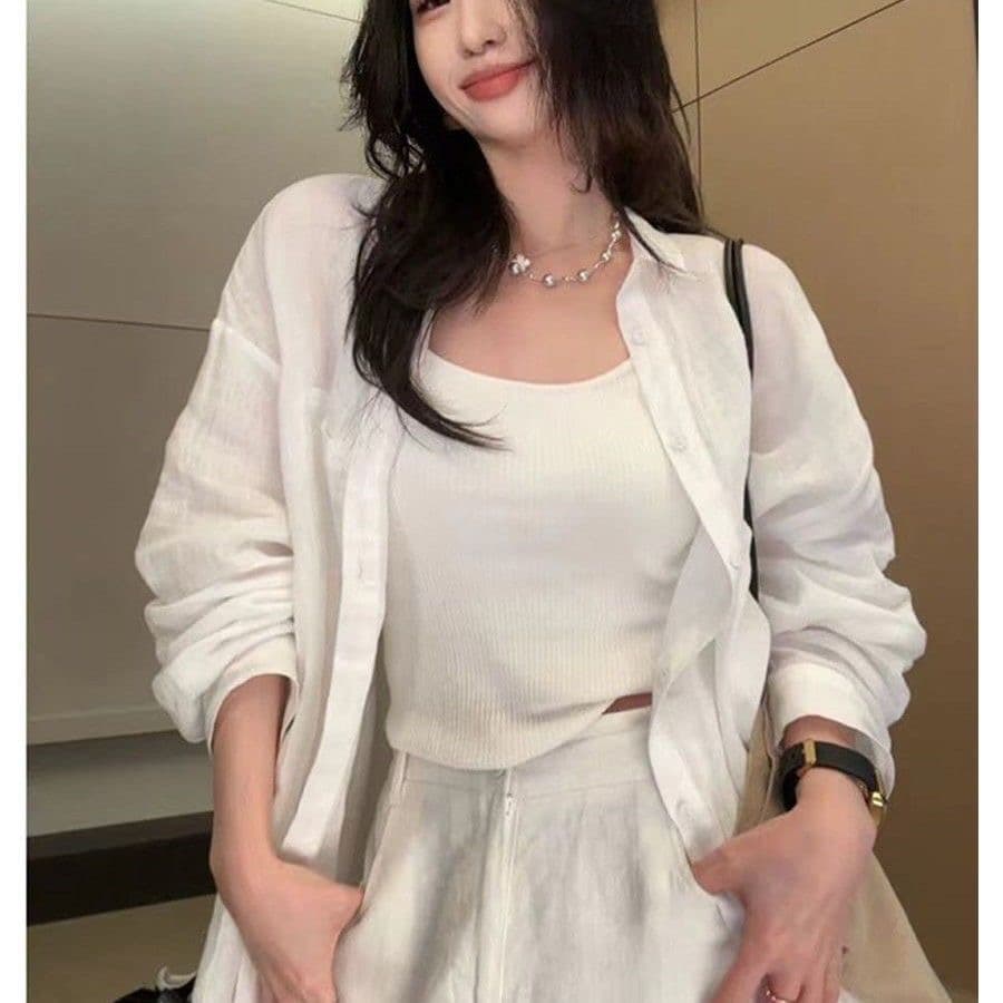 외부 가져 가라. 루즈핏 수공 자수 셔츠 봄 가을 화이트 외출용 2026 새로운 디자인 센스 빛 럭셔리 고급 여성 셔츠