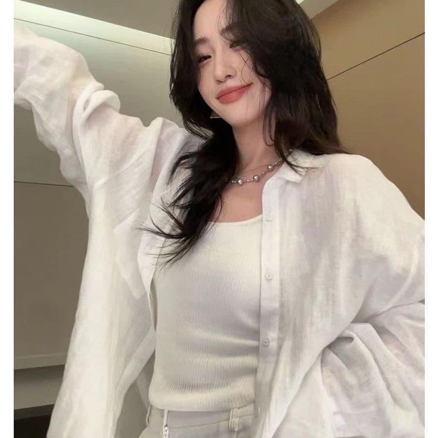 외부 가져 가라. 루즈핏 수공 자수 셔츠 봄 가을 화이트 외출용 2026 새로운 디자인 센스 빛 럭셔리 고급 여성 셔츠 이미지 3