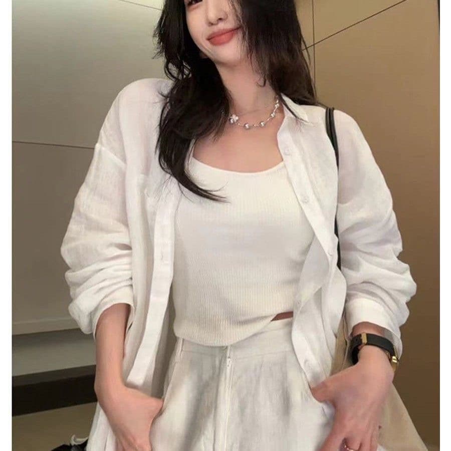 외부 가져 가라. 루즈핏 수공 자수 셔츠 봄 가을 화이트 외출용 2026 새로운 디자인 센스 빛 럭셔리 고급 여성 셔츠 이미지 5
