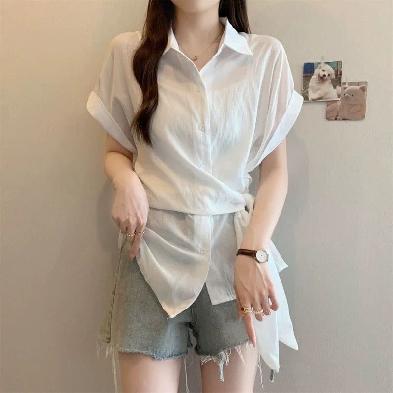 한 부서 디자인 스트랩 허리 수축 슬림해 보이는 셔츠 2026 년 봄 여름 새로운 품격 캐주얼 다용도 미니멀리즘 맨위 이미지 4