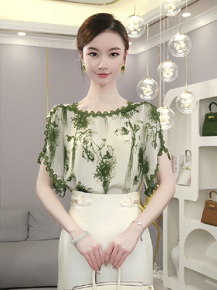디자인 센스 패션 연령 감소 다용도 셔츠 반팔 여성 로드 중 여름 외국 가스 꽃무늬 작은 셔츠 아름다운 품격 맨위 이미지 2
