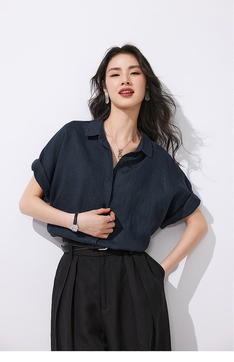 26 반팔 여성 셔츠 상자 종류 루즈핏 폴로 칼라 작은 셔츠 마 맨위 드레이프 통기성 상세 이미지 11