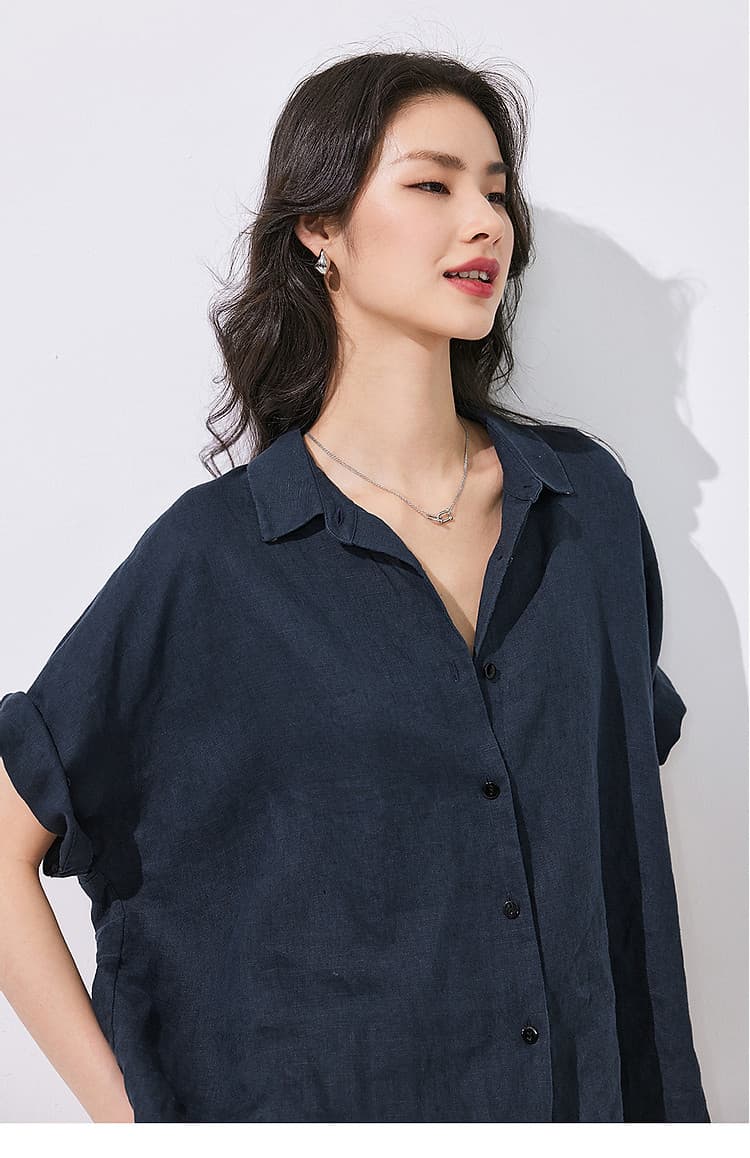 26 반팔 여성 셔츠 상자 종류 루즈핏 폴로 칼라 작은 셔츠 마 맨위 드레이프 통기성 상세 이미지 14
