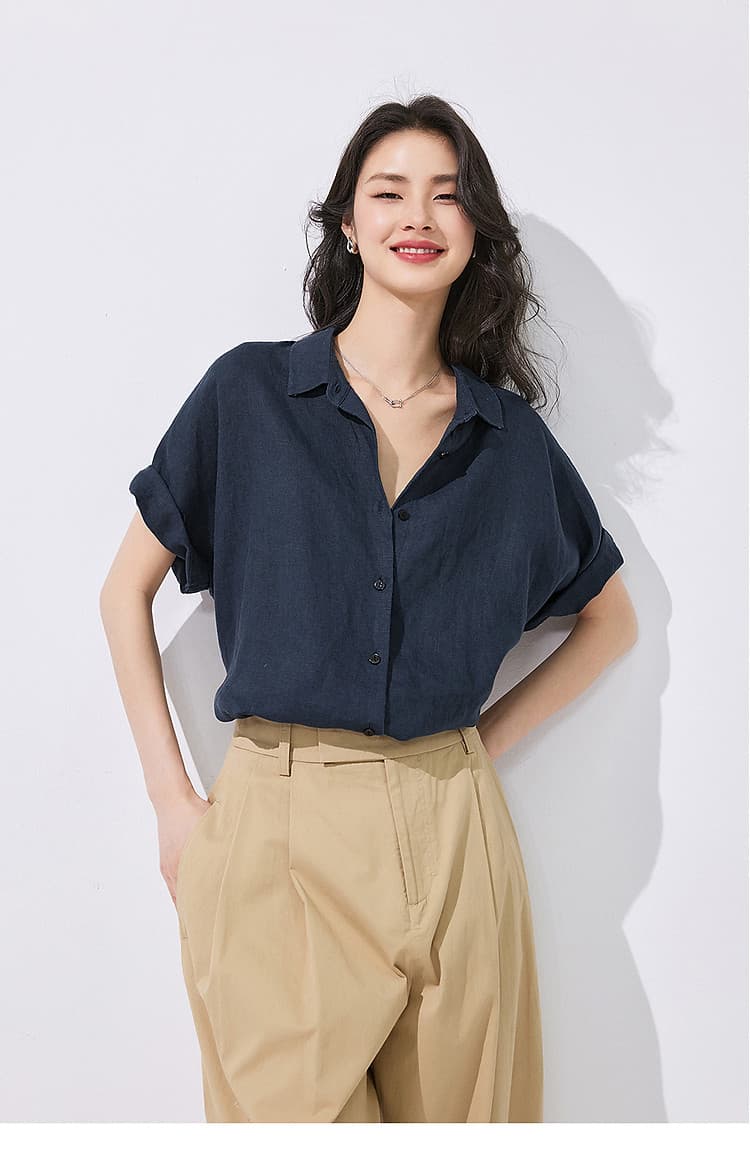 26 반팔 여성 셔츠 상자 종류 루즈핏 폴로 칼라 작은 셔츠 마 맨위 드레이프 통기성 상세 이미지 16