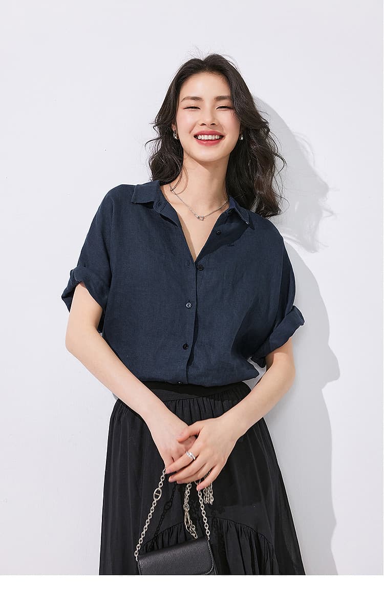 26 반팔 여성 셔츠 상자 종류 루즈핏 폴로 칼라 작은 셔츠 마 맨위 드레이프 통기성 상세 이미지 18
