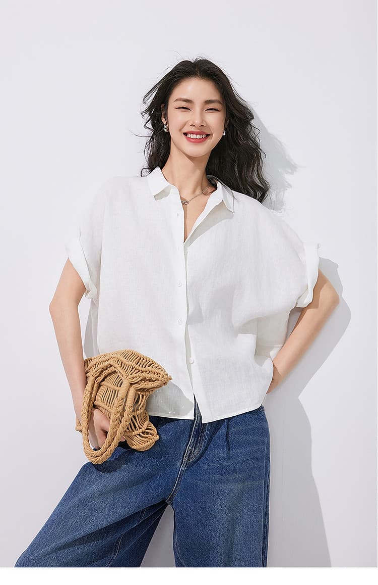 26 반팔 여성 셔츠 상자 종류 루즈핏 폴로 칼라 작은 셔츠 마 맨위 드레이프 통기성 상세 이미지 24