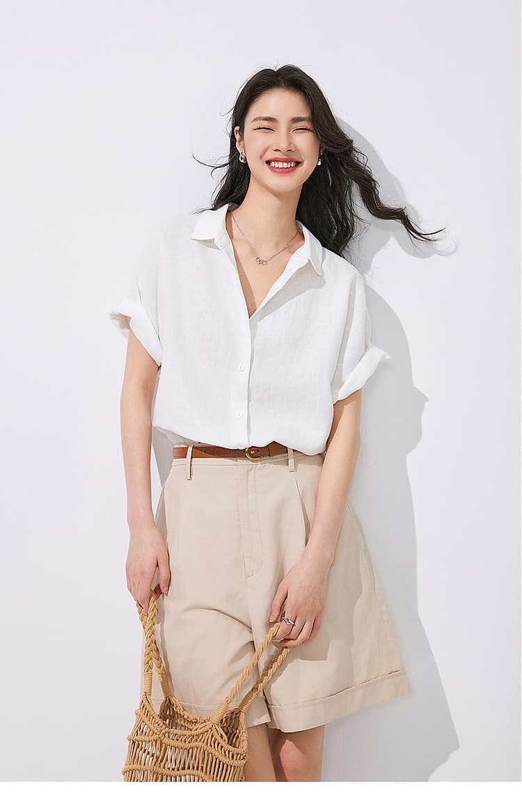 26 반팔 여성 셔츠 상자 종류 루즈핏 폴로 칼라 작은 셔츠 마 맨위 드레이프 통기성 상세 이미지 28