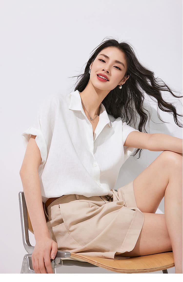 26 반팔 여성 셔츠 상자 종류 루즈핏 폴로 칼라 작은 셔츠 마 맨위 드레이프 통기성 상세 이미지 29