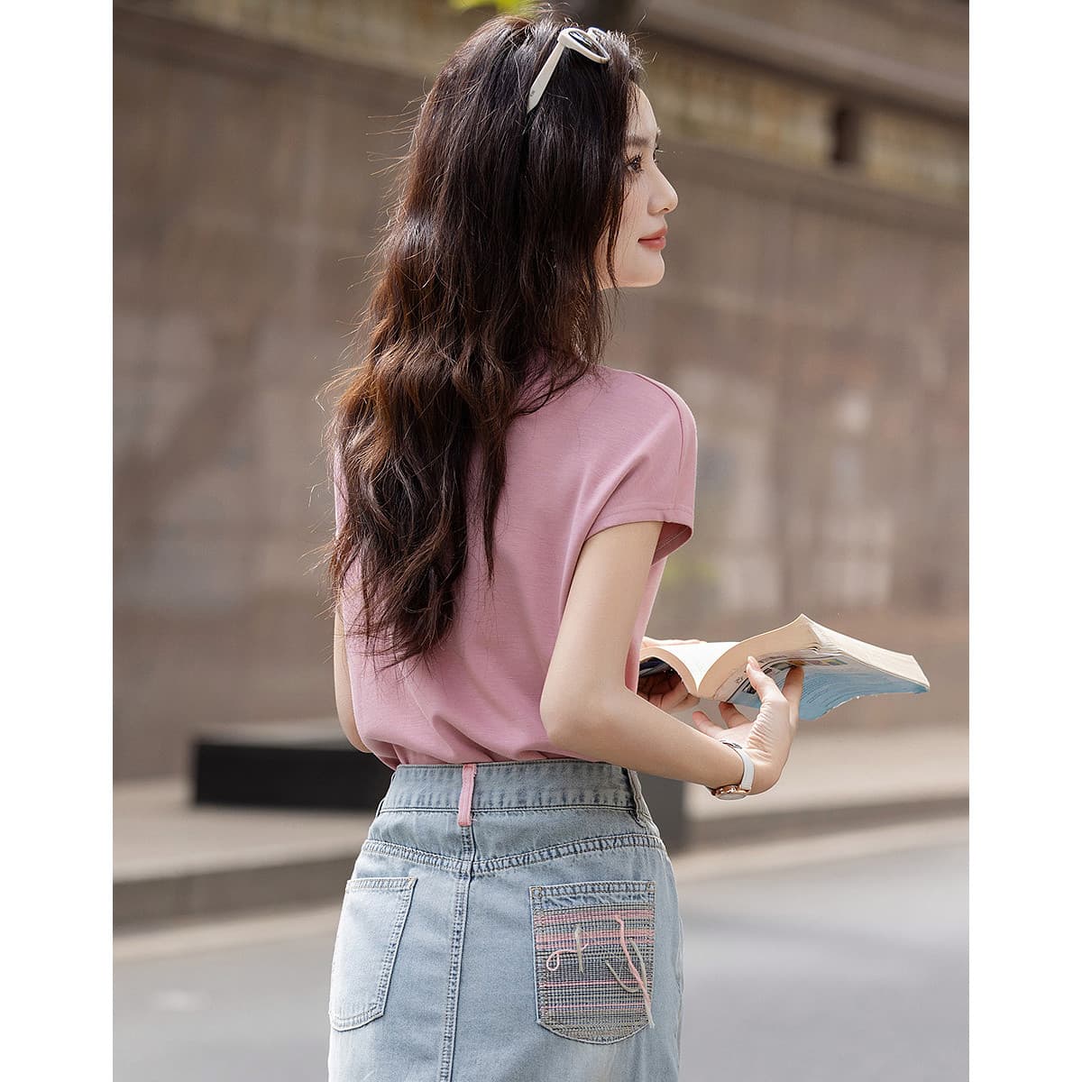 2026 여름 지혜 센스 작은 날다 소매 POLO 칼라 기본 셔츠 꽃 자수 여성 티셔츠 이미지 2