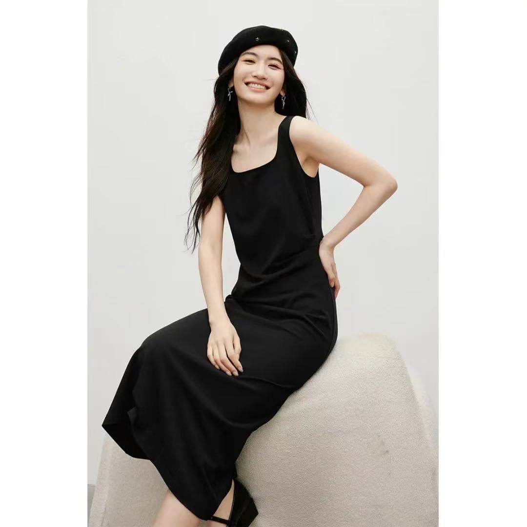 2026 계절 여성 의류 3 차원 플리츠 허리 수축 광장 칼라 풀오버 조끼 원피스 이미지 3