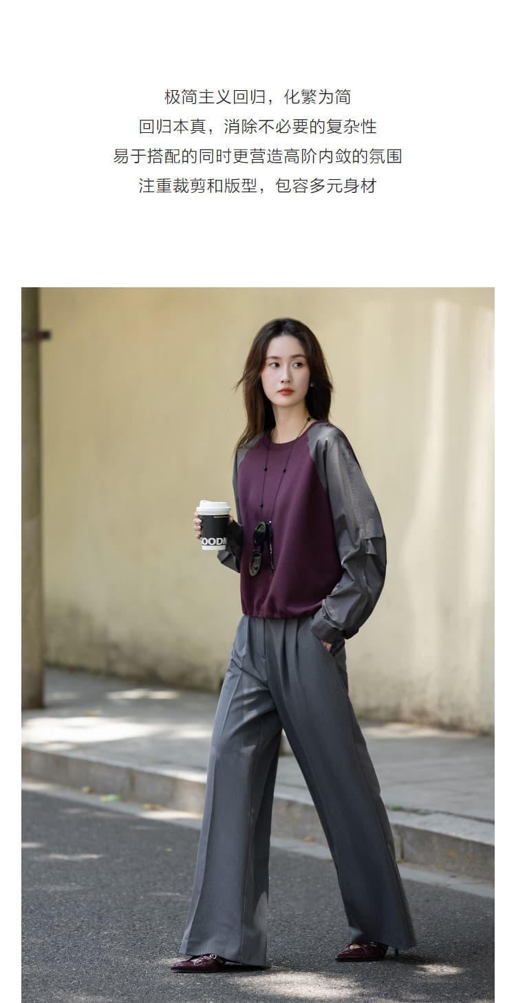 슈 부드러운 280g 빈 가스 층 2026 가을 라운드 넥 루즈핏 마이크로 폭탄 Pleat 턱 펌프 로프 숨기기 고기 후드티 여성 셔츠 상세 이미지 5