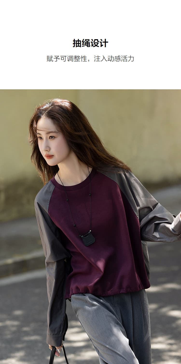 슈 부드러운 280g 빈 가스 층 2026 가을 라운드 넥 루즈핏 마이크로 폭탄 Pleat 턱 펌프 로프 숨기기 고기 후드티 여성 셔츠 상세 이미지 6