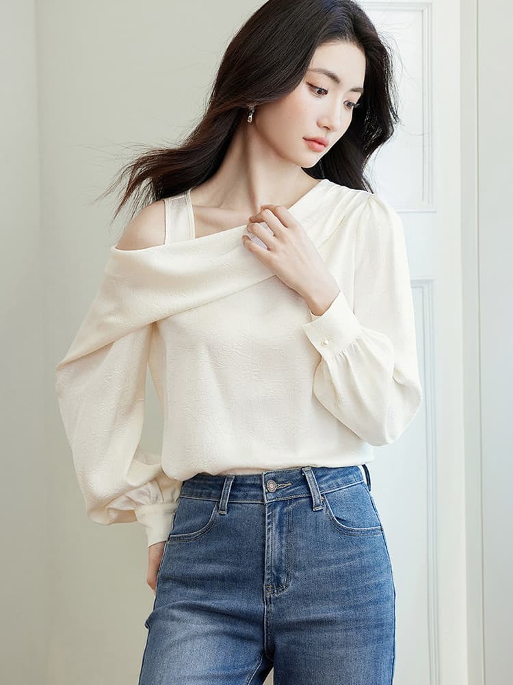 2026 년 가을 품격 흔들다 칼라 오프숄더 작은 셔츠 상세 이미지 7