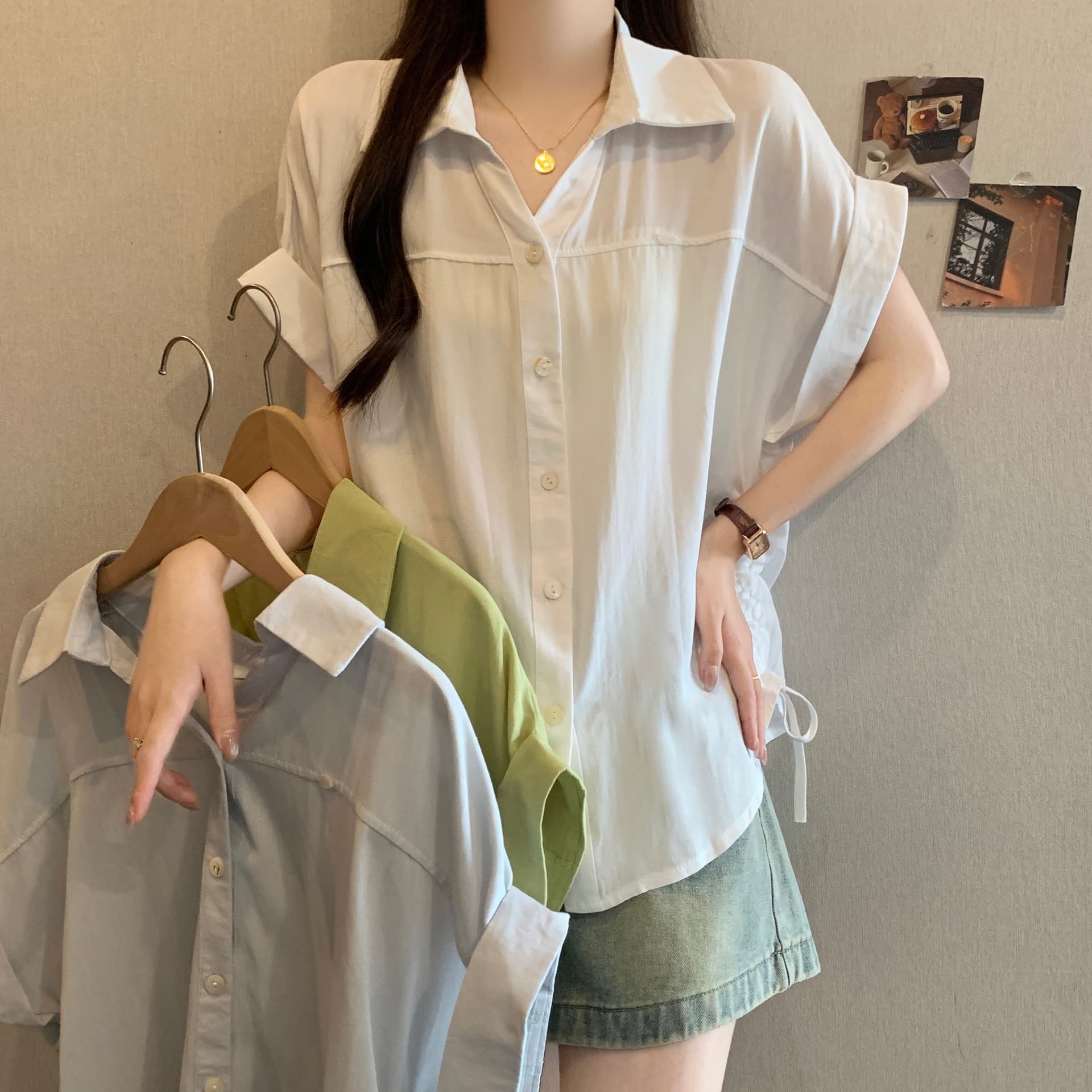 빅 사이즈 지방 mm 2026 여름 새로운 신선함 폴로 칼라 반팔 셔츠 펌프 로프 허리 수축 디스플레이 농땡이 부리다 외국 가스 다용도 맨위 상세 이미지 11