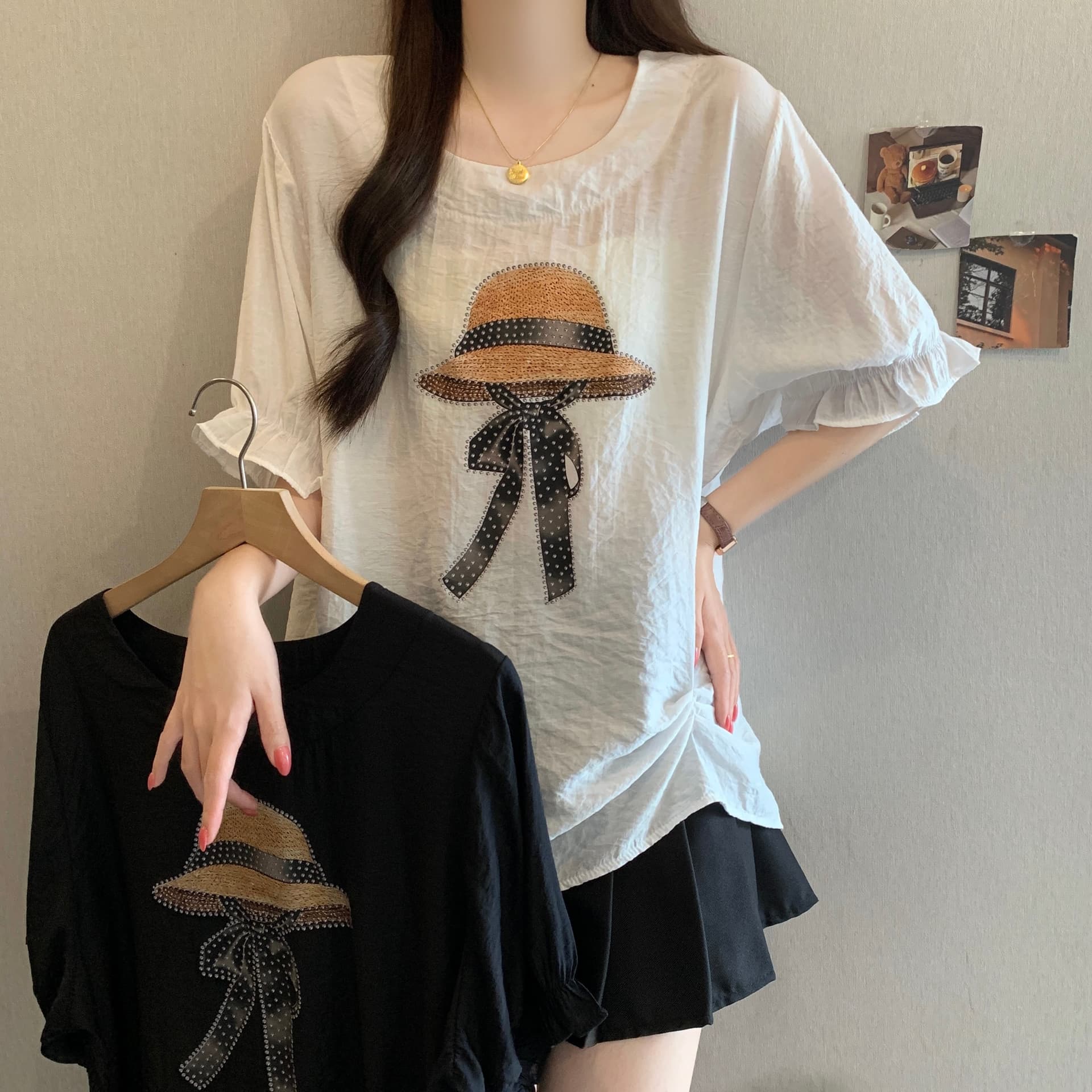 2026 새로운 긍정적 인 어깨 티셔츠 빅 사이즈 여성 의류 반팔 패션 다용도 외국 가스 얇은 스타일 맨위 기본 셔츠 여성 여름 상세 이미지 2