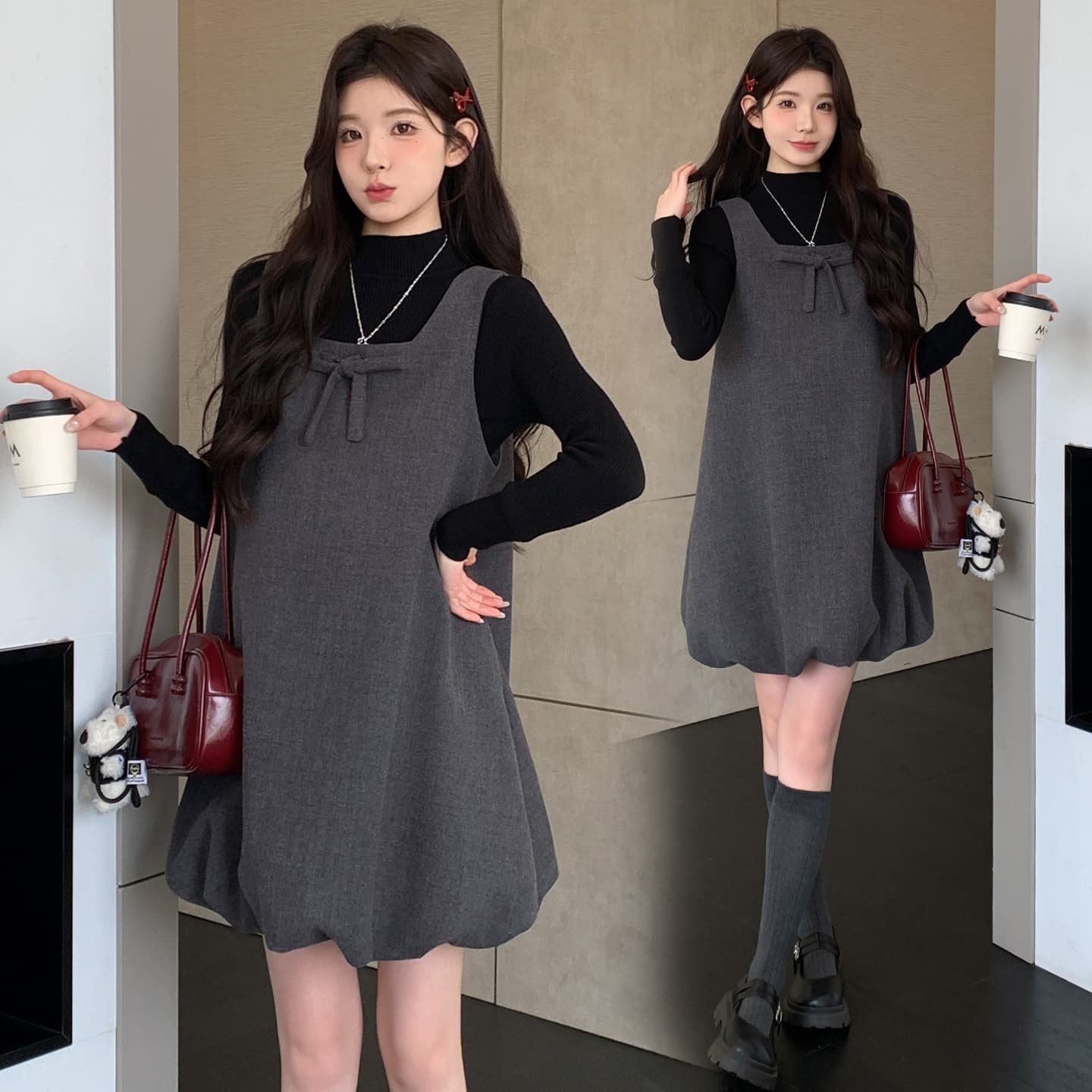 실사 가을 겨울 신제품 니트 다용도 만나는 시더 패션 한 부서 나비 축제 장식 꽃밭 조끼 치마 세트 이미지 5