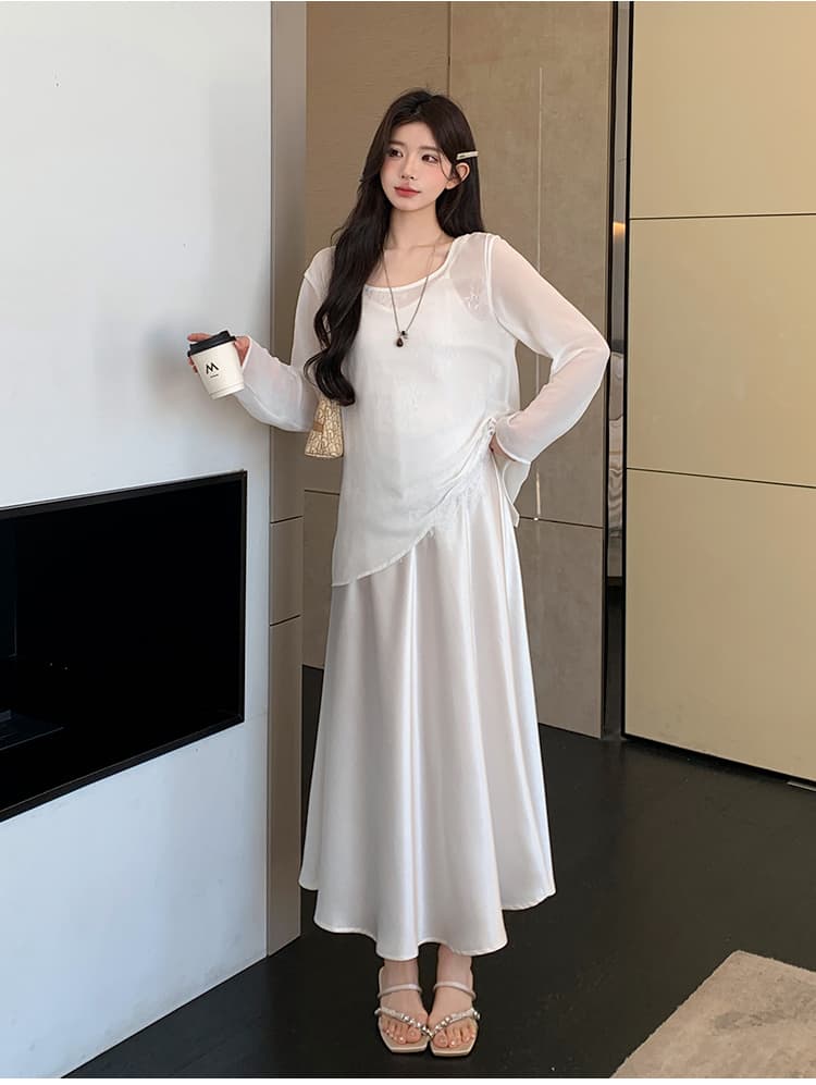 실사 지금 여름 새로운 2026 느긋한 바람 자외선 차단 루즈핏 통기성 셔츠 슬립 드레스 외국 가스 슬림해 보이는 세트 상세 이미지 13
