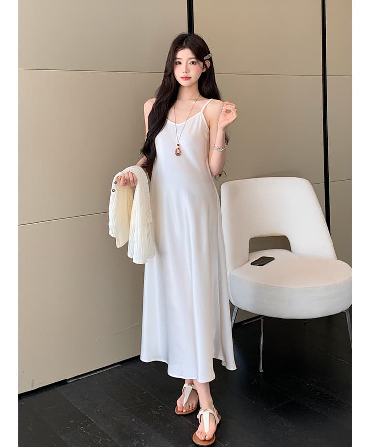 실사 원본 제품 지금 여름 신제품 홀로우 아웃 민소매 니트 맨위 아세트산 새틴 슬립 드레스 품격 세트 상세 이미지 8