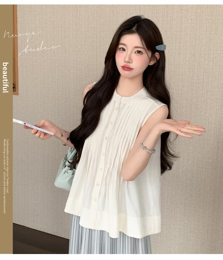 실사 지금 여름 새로운 품격 슬림해 보이는 플리츠 조끼 셔츠 맨위 플리츠 플리츠 반신 치마 세트 상세 이미지 5