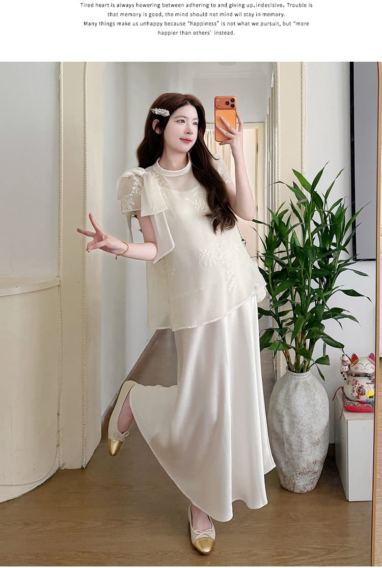 실사 지금 2026 여름 새로운 중식 고급 센스 새틴 슬립 드레스 자수 나비 매듭 패션 맨위 세트 상세 이미지 12