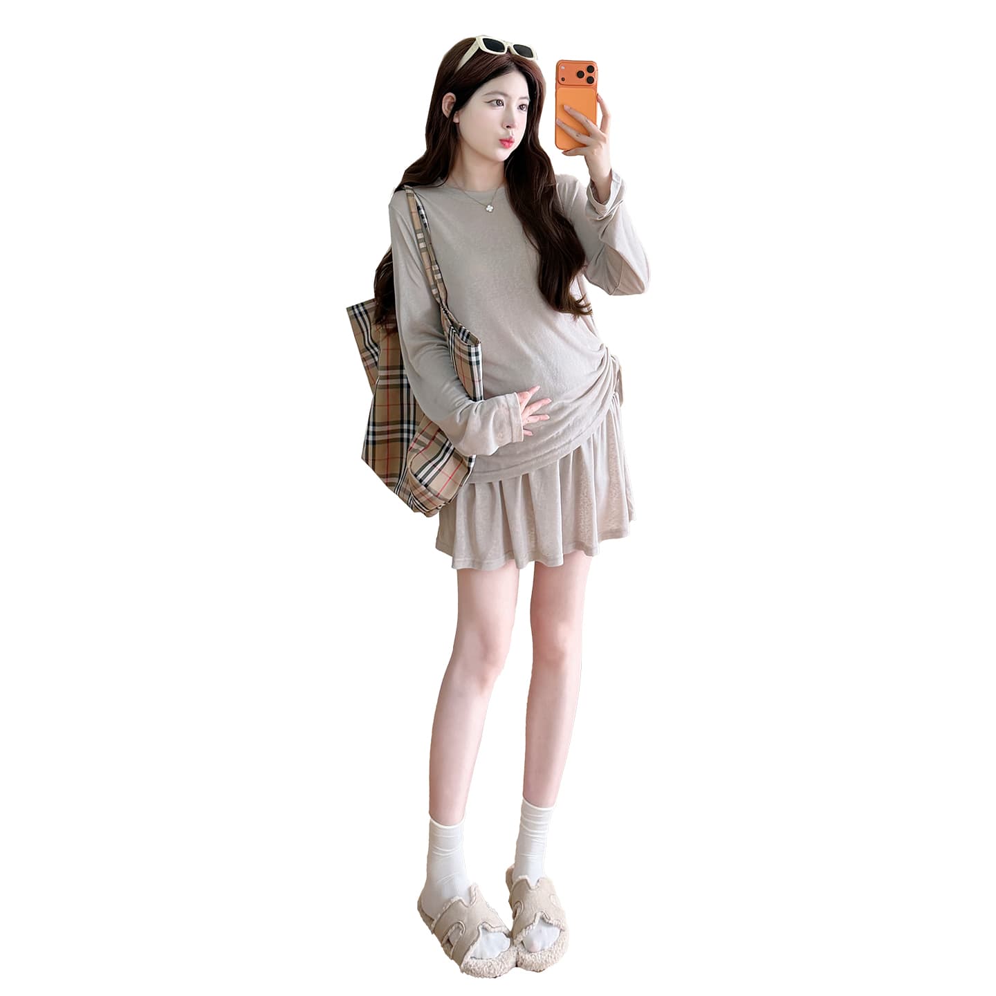 실사 지금 이른 가을 패션 미니멀리즘 국방 사이 셔츠 한국 스타일 느긋한 바람 반신 스커트 투피스 세트 이미지 5