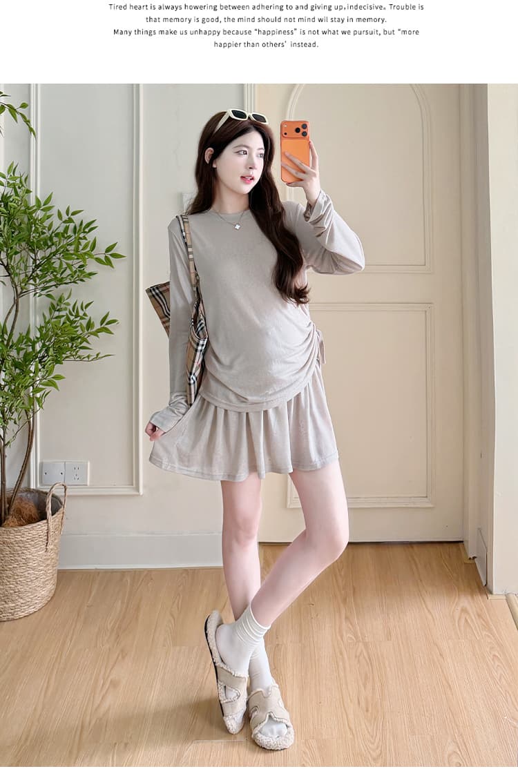 실사 지금 이른 가을 패션 미니멀리즘 국방 사이 셔츠 한국 스타일 느긋한 바람 반신 스커트 투피스 세트 상세 이미지 12