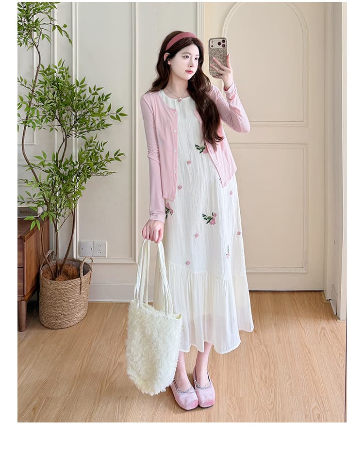 실사 지금 가을 신제품 패션 임신 엄마 민소매 자수 드레스 자외선 차단 외부 셔츠 출산 착용 투피스 세트 상세 이미지 13